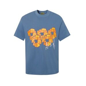 Stylish Blue Tee with Orange Floral Design